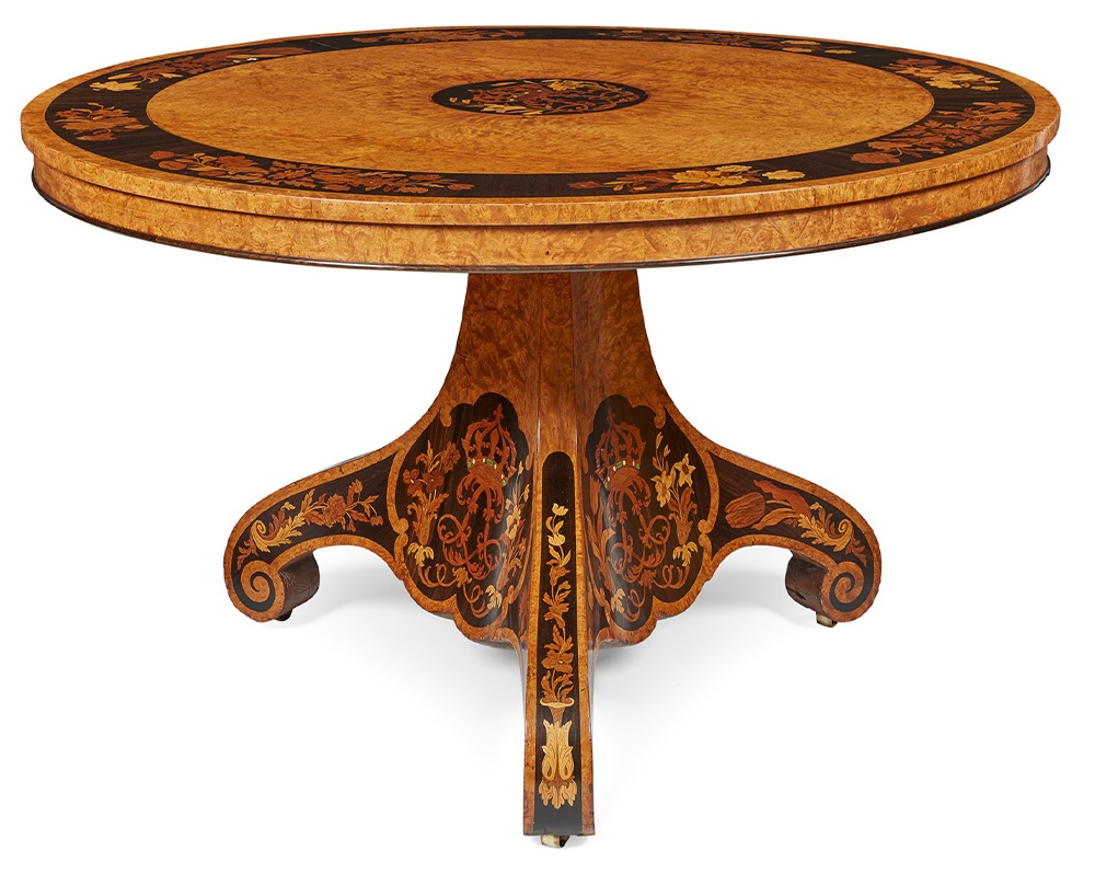 KING LOUIS-PHILIPPE'S AMBOYNA, WALNUT, IVORY AND EBONY MARQUETRY CENTRE TABLE